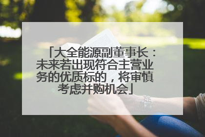 大全能源副董事长：未来若出现符合主营业务的优质标的，将审慎考虑并购机会